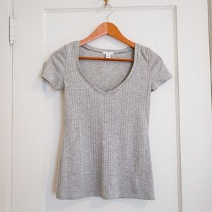 Nordstrom BP Gray Ribbed T-shirt, V Scoop Neck